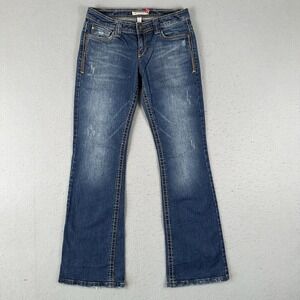 Vtg Y2K Aeroostale Hailey Skinny Flare Jeans Women's 7/8 Long Blue Denim Mid